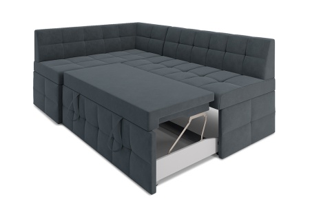 Кухонный угловой диван дельфин Атлантис велюр серо-синий