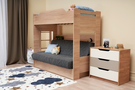 Двухъярусная кровать с диван-кроватью темно-серый / дуб сонома